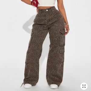 Fashion Nova Brown Leopard Cargo Jeans